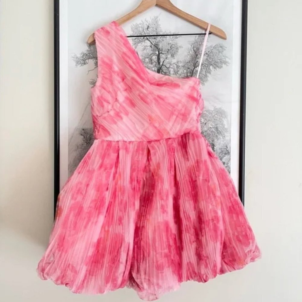 NWT Anthropologie Hutch One Shoulder Floral Tulle Pink Puffer Watercolor Romper - Picture 11 of 13